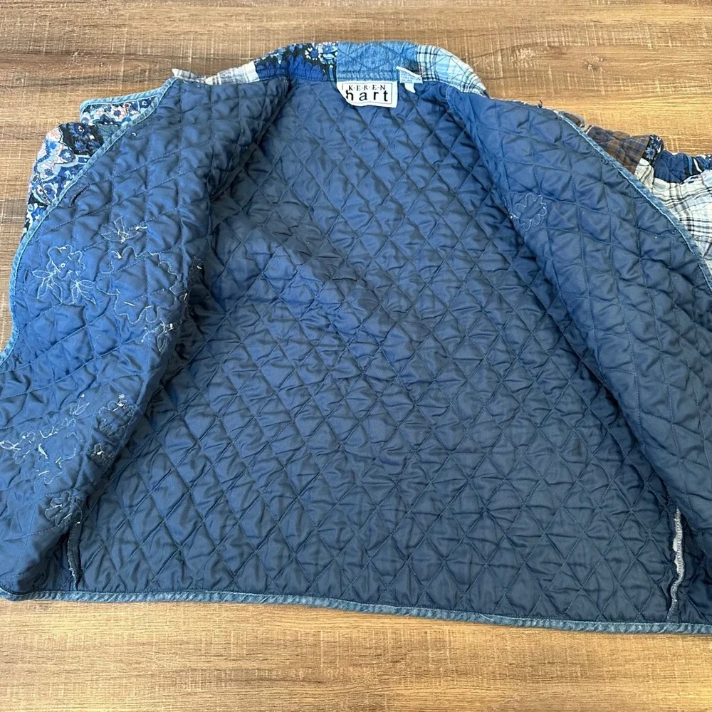 Keren‎ Hart Blue Quilted Patchwork Floral Embroidered Jacket Womens Medium Denim